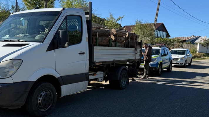 Conducea ilegal o masina incarcata cu lemne