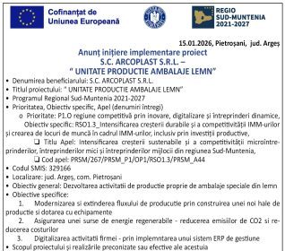 Anunt privind Inceperea Implementarii Proiectului