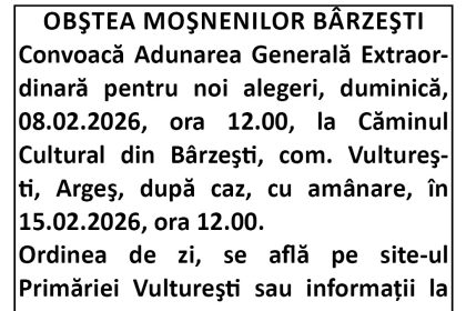 Comunitatea Mosnenilor Barzesti convoaca Adunarea Generala Extraordinara