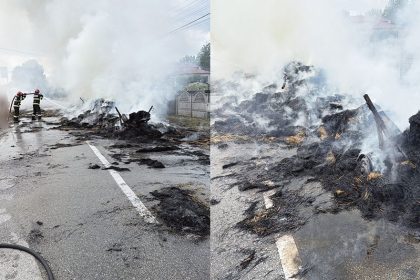 Doua tone de baloti au fost distruse de un incendiu iar proprietarul a suferit arsuri