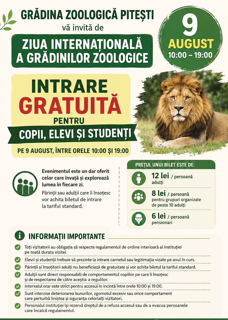 Intrare GRATUITA pentru copii elevi si studenti de Ziua Internationala a Gradinilor Zoologice